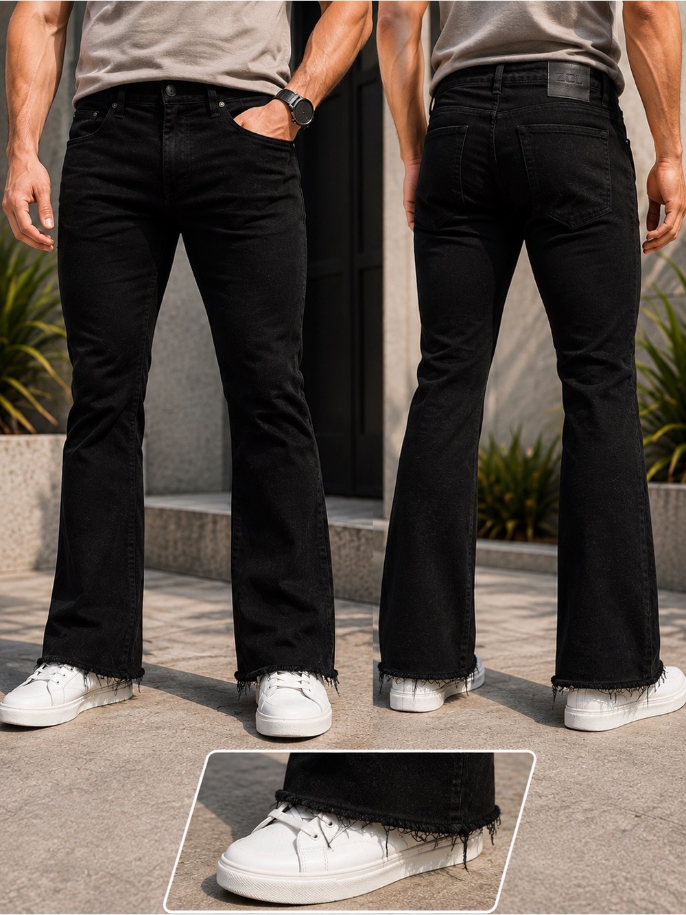🌙✨🏷️ZCL Men's Black Bootcut Jeans with Frayed Hem Size 36